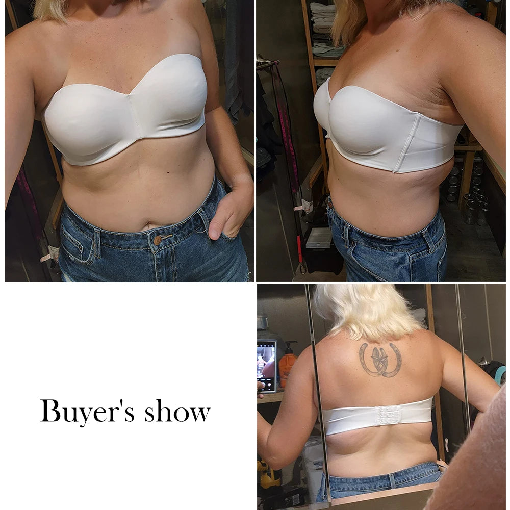 44 White Anti-Slip Strapless Plus Size Minimizer Bra for Big Busts