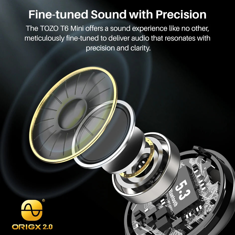 TOZO T6 mini Ergonomic Wireless Earbuds Bluetooth 5.3 TWS Headphones in-Ear Headset IPX8 Waterproof 50Hrs Playtime APP EQ