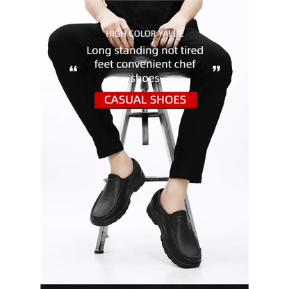 Chef shoes four season new anti slip oil resistant plus size business casual men's work leather shoes fashion comfort soft soled
