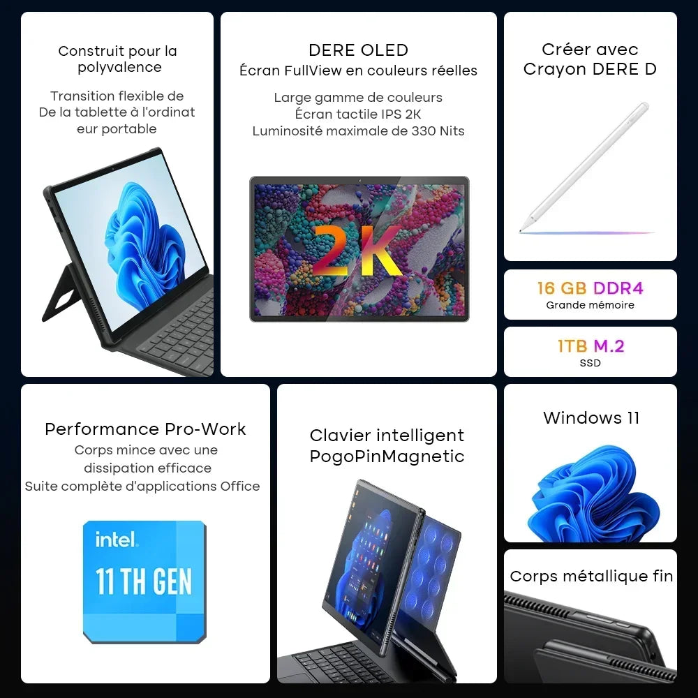 DERE Laptops T30 Pro ,13-inch 2K IPS Touch Screen,16GB RAM+ 1TB SSD,Office Learning Computer,Ultrabook Windows 11 Notebook