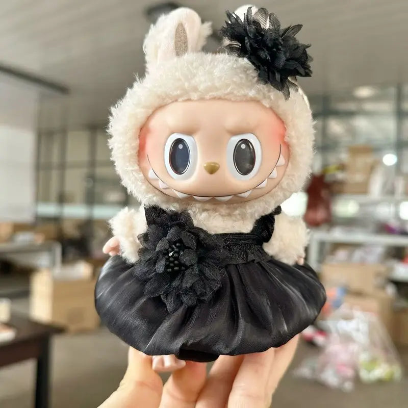 17cm Labubu Doll with Cute Clothes & Headgear | Cosplay Plush Cartoon Decor | Perfect Birthday Gift | tonyfinger store