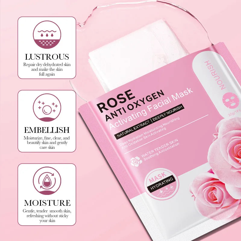 12pc Rose Flower Extract Korean Whitening Face Mask | Moisturizing & Nourishing Skincare Sheet Mask | tonyfinger store