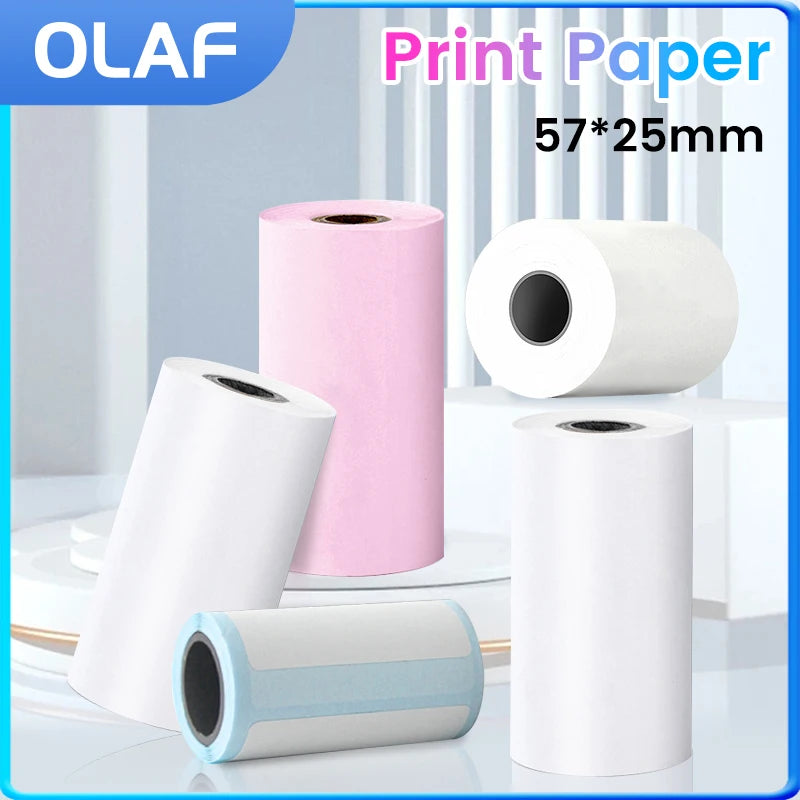 57x25mm Mini Thermal Printer Paper | Self-Adhesive HD Stickers | Single-Sided Color Printing Rolls