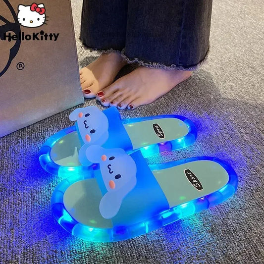 Sanrio Luminous Kuromi Slippers for Women Bathroom Wearing New Cartoon Melody Flash Fashionable and Cool LED Light Shoes