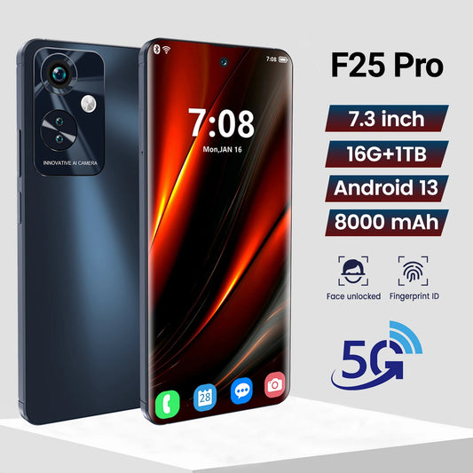 2024 5G Smartphone F25 Pro 16GB+1TB Unlocked Original Cell Phone 8000mAh Dual SIM 7.3" 64MP+100MP Android Mobile - tonyfinger store