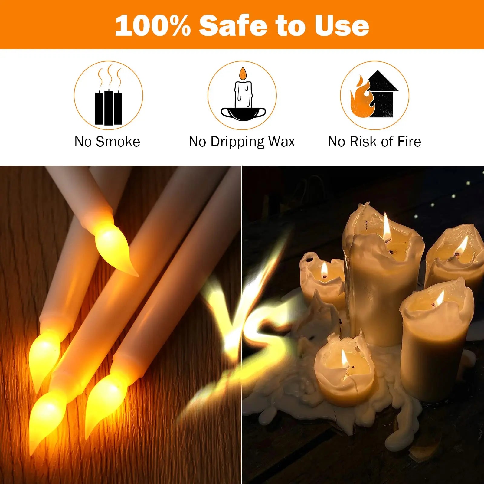 12-120Pcs Flameless LED Taper Candles | Flickering 3D Wick Battery Operated | Wedding, Party & Home Décor | Safe for Kids & Pets | tonyfinger store