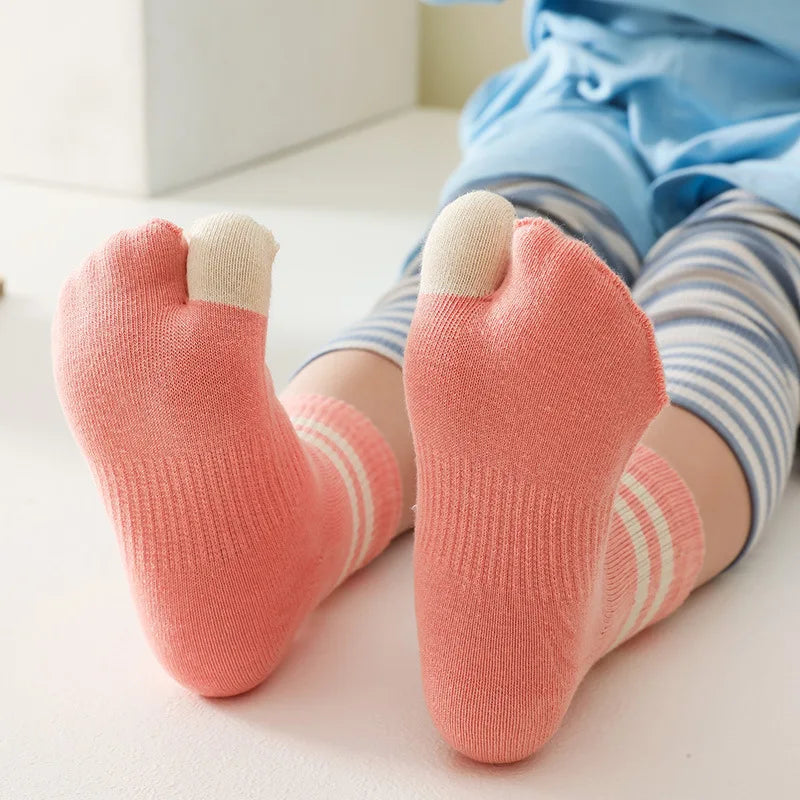 5 Pairs Children Cotton Tabi Socks | Fashion Striped Two Toe Mid-Tube Socks for Kids | Boys & Girls | tonyfinger store