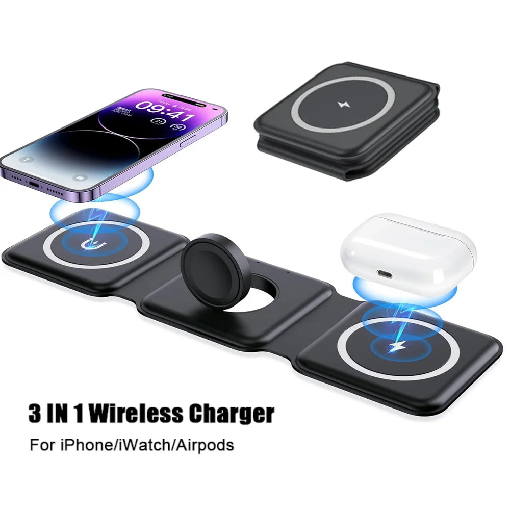 100W 3-in-1 Magnetic Wireless Charger Pad Stand | Fast Charging Dock Station for iPhone 15 14 13 Pro Max, AirPods & iWatch | tonyfinger store