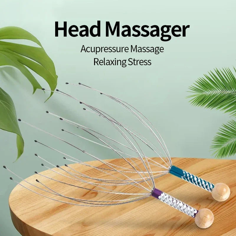 Head Scalp Massager Octopus Scratcher Relax Massage Stick Metal with 12 Claws Instrument Head Hair Scratching Relaxation Tools