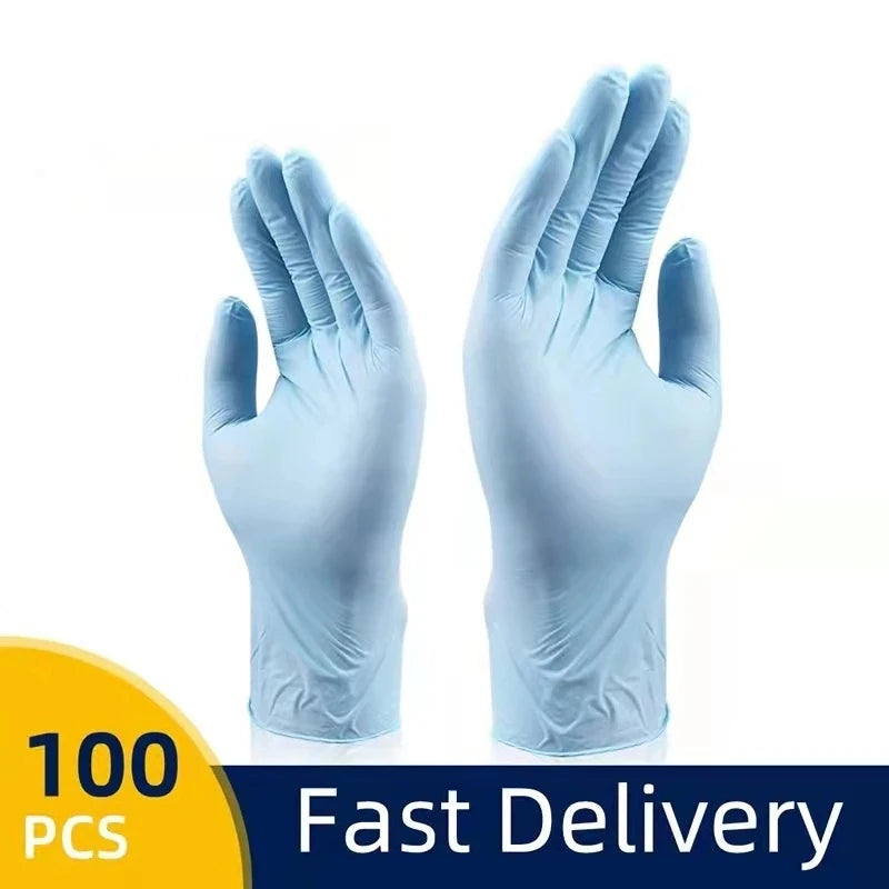 100-Pack Blue Nitrile Gloves - Latex-Free, Waterproof, Disposable for Kitchen, Gardening, Pet Care, Car Repair