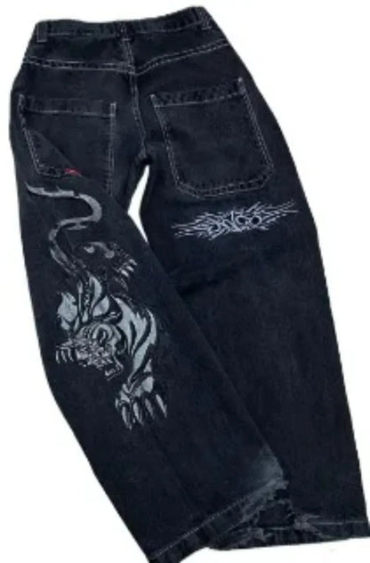 Y2K Hip Hop Baggy Jeans - High Waisted, Embroidered, Wide Leg