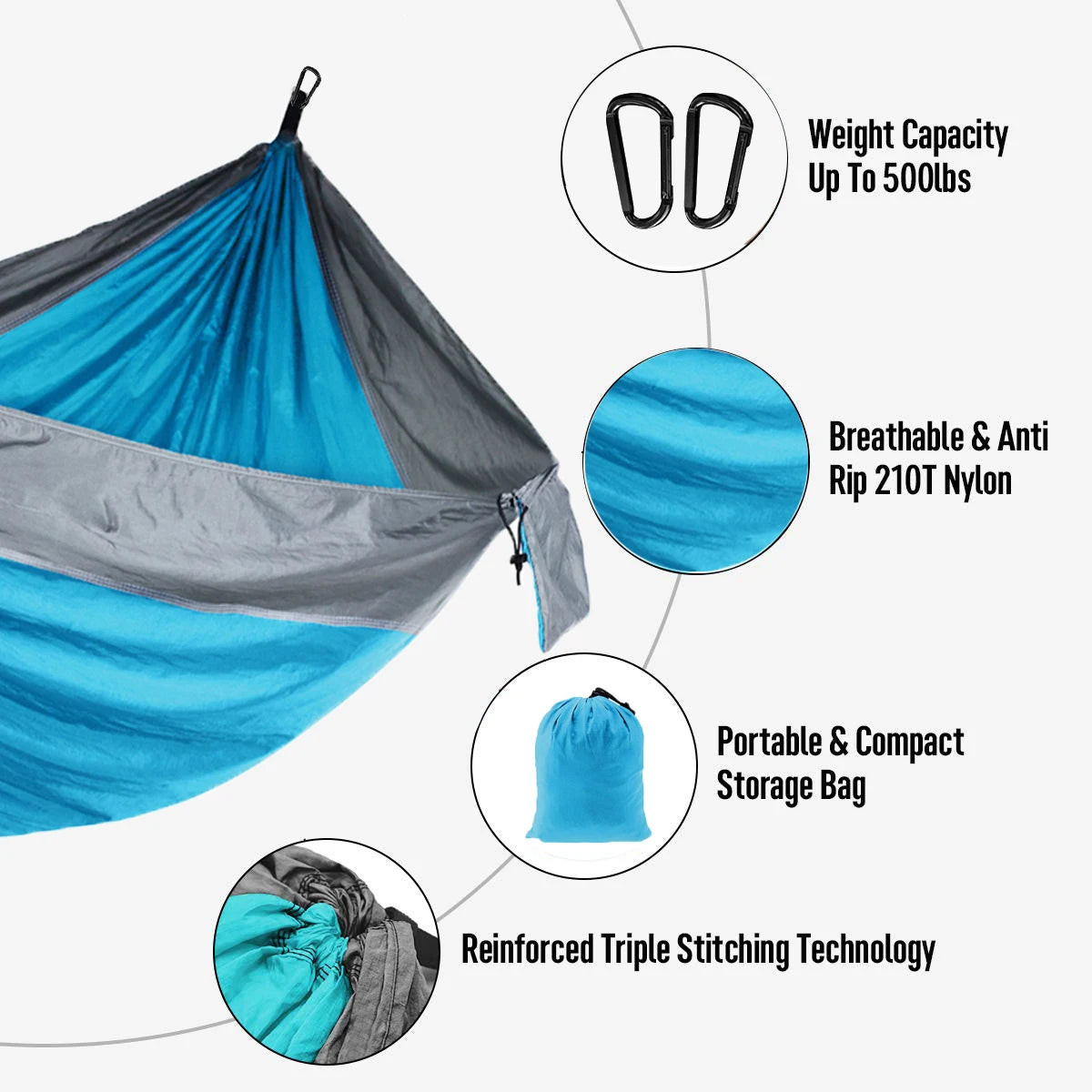 220x90cm Single Camping Hammock - Lightweight Parachute Hammock with Tree Straps | tonyfinger store