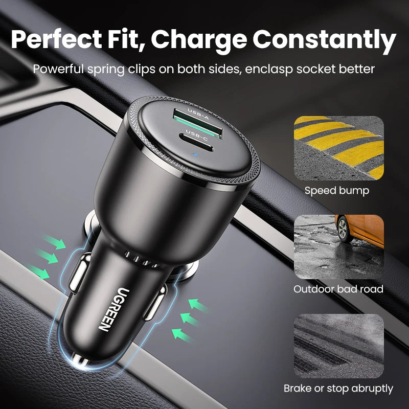 NEW in UGREEN 63W Car Charger PD QC 3.0 PPS 45W USB Type C Fast Charging for iPhone 14 13 Samsung Xiaomi Mobile Phone Charger