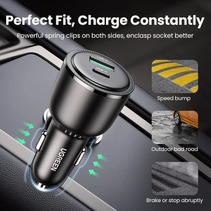 NEW in UGREEN 63W Car Charger PD QC 3.0 PPS 45W USB Type C Fast Charging for iPhone 14 13 Samsung Xiaomi Mobile Phone Charger