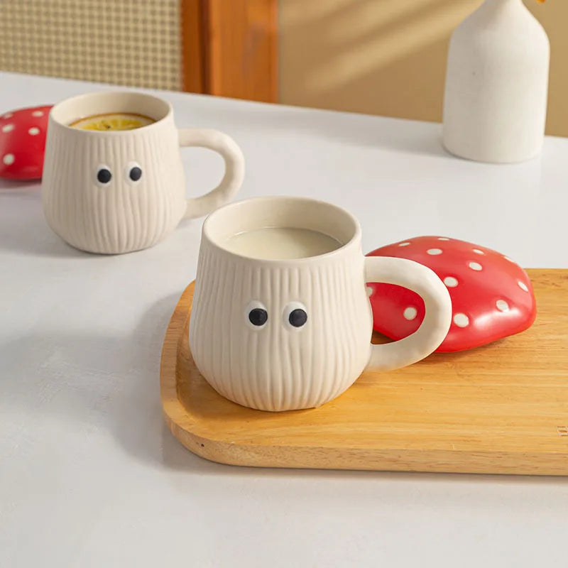 Creative Red Mushroom Ceramic Coffee Cup with Lid Cartoon Cute Mushroom Mug Breakfast Milk Cup Birthday Gift Decoration Mug Home