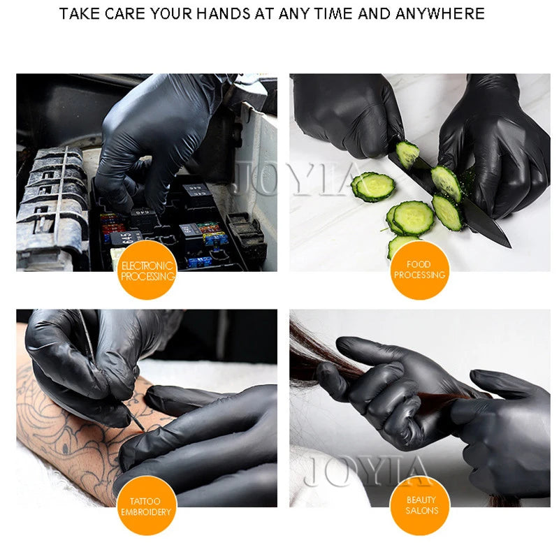 Black Nitrile Gloves - Latex & Powder Free, Multiple Sizes, 20-100pcs for Work, Kitchen, Tattoo