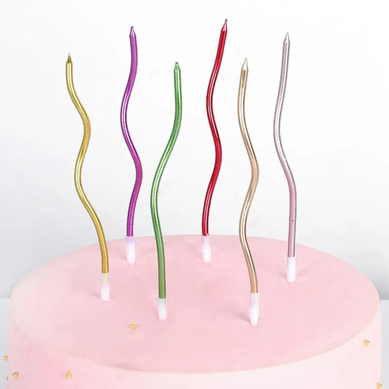 6Pcs Curved Cake Candles Birthday Baby Shower Gender Reveal Cupcake Decorating Candle Toppers Wedding Party Decorative Supplies