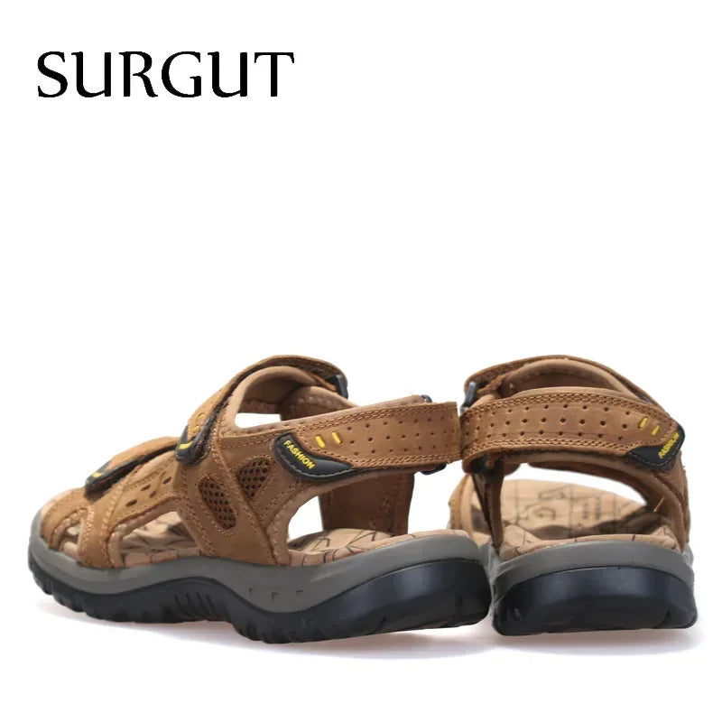 SURGUT Hot Sale New Fashion Summer Leisure Beach Men Shoes High Quality Leather Sandals The Big Yards Men's Sandals Size 38-48