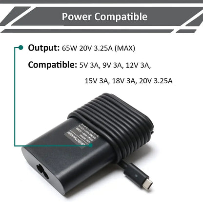 65W Type-C USB-C AC Adapter Charger for Dell Latitude 5420 5520 7520 3320 3420 3520 Laptop 3300 3301 3310 3330 3400 3410 laptop