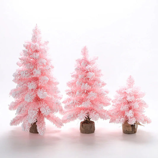 Artificial Christmas Tree 60CM Pink Desktop Flocking Xmas Pine Tree With Light Christmas Decoration 2023 Window Ornaments Gift