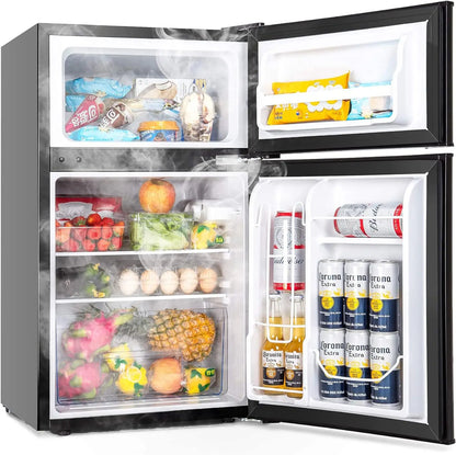 Mini Fridge with Freezer, 3.2 Cu.Ft Mini Refrigerator, Dorm Fridge with 2 Door For Apartment/Office-Food Storage Cooling Drink