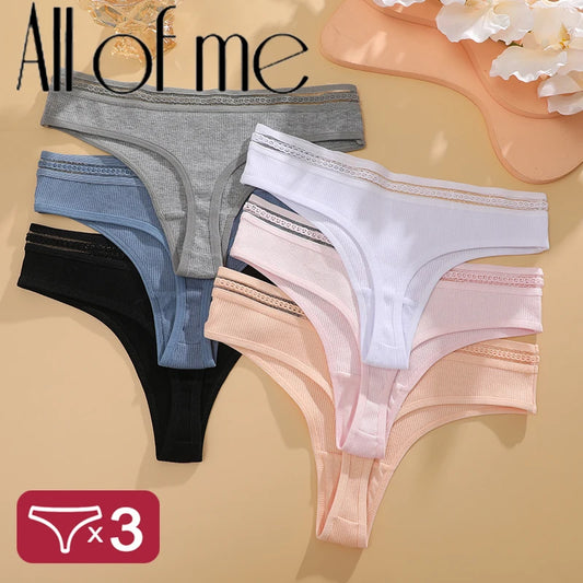 3PCS/SET Basic Women's Cotton Brazilian Pants Soft G-String Transparent Sexy Briefs Female Soft Comfortable Stretch Thong