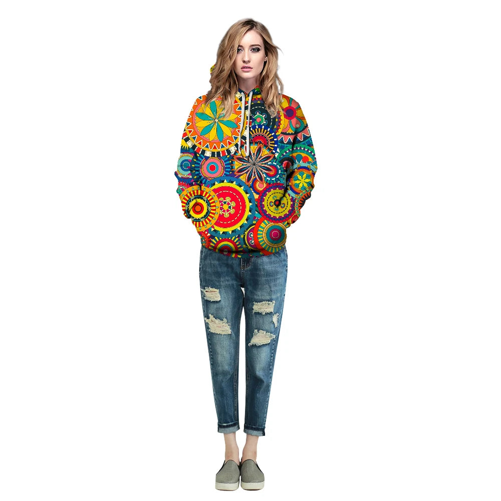 Women/Men's Sports Hoodies Colorful Roundel Athleisure Sweater Loose Sportwear S-XXXL Breathable Pullover Running Hooded Clothes