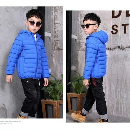 Kids Boy Girl Lightweight Down Jacket Autumn Winter Coat Children Warm Hooded Cotton Outerwear Teen Sports Casual Clothes 6-14 Y