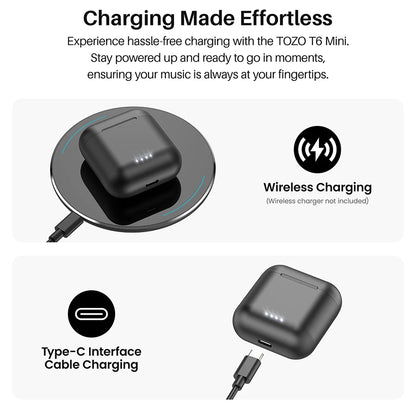 TOZO T6 mini Ergonomic Wireless Earbuds Bluetooth 5.3 TWS Headphones in-Ear Headset IPX8 Waterproof 50Hrs Playtime APP EQ