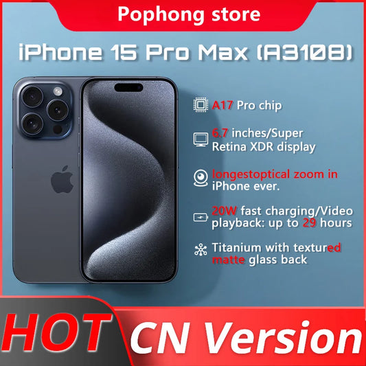 Apple iPhone 15 Pro Max A3108 - 6.7" 120Hz Super Retina XDR, A17 Pro Bionic Chip, 48MP Triple Camera, Dual SIM NFC | tonyfinger store