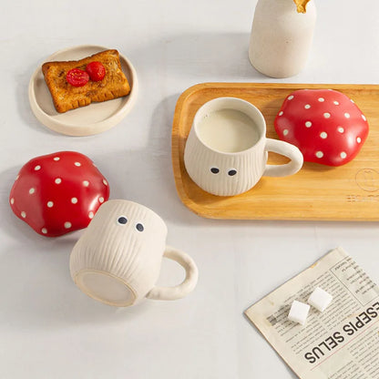 Creative Red Mushroom Ceramic Coffee Cup with Lid Cartoon Cute Mushroom Mug Breakfast Milk Cup Birthday Gift Decoration Mug Home