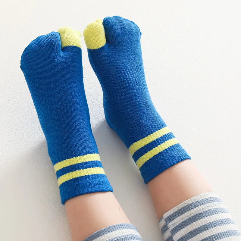 5 Pairs Children Cotton Tabi Socks | Fashion Striped Two Toe Mid-Tube Socks for Kids | Boys & Girls | tonyfinger store