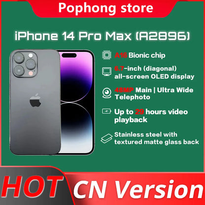 Original Apple iPhone 14 Pro Max (A2896) 6.7" OLED 128GB/256GB/512GB Dual SIM, 48MP Camera, 20W Fast Charging | tonyfinger store