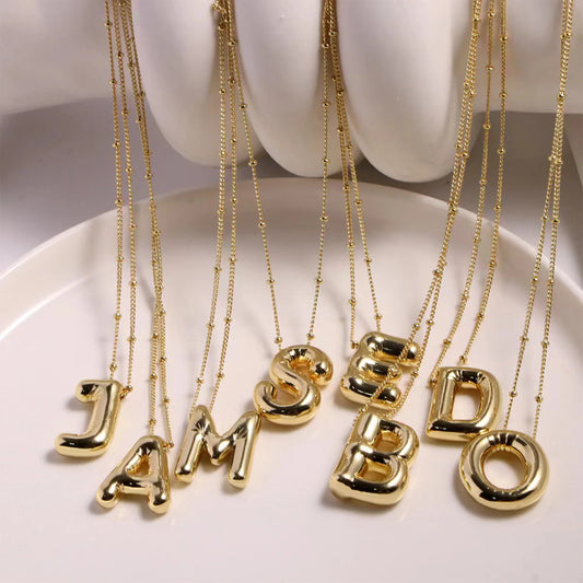 KMVEXO Vintage Stainless Steel Chubby Balloon Bubble Chunky Letter Necklace for Women Men A-Z Initial Necklaces Collar Jewelry