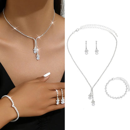 3Pcs Women’s Zircon Jewelry Set - Earrings, Necklace, Bracelet for Weddings