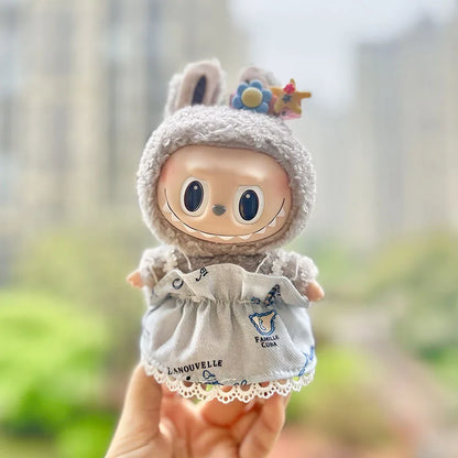 17cm Labubu Doll with Cute Clothes & Headgear | Cosplay Plush Cartoon Decor | Perfect Birthday Gift | tonyfinger store