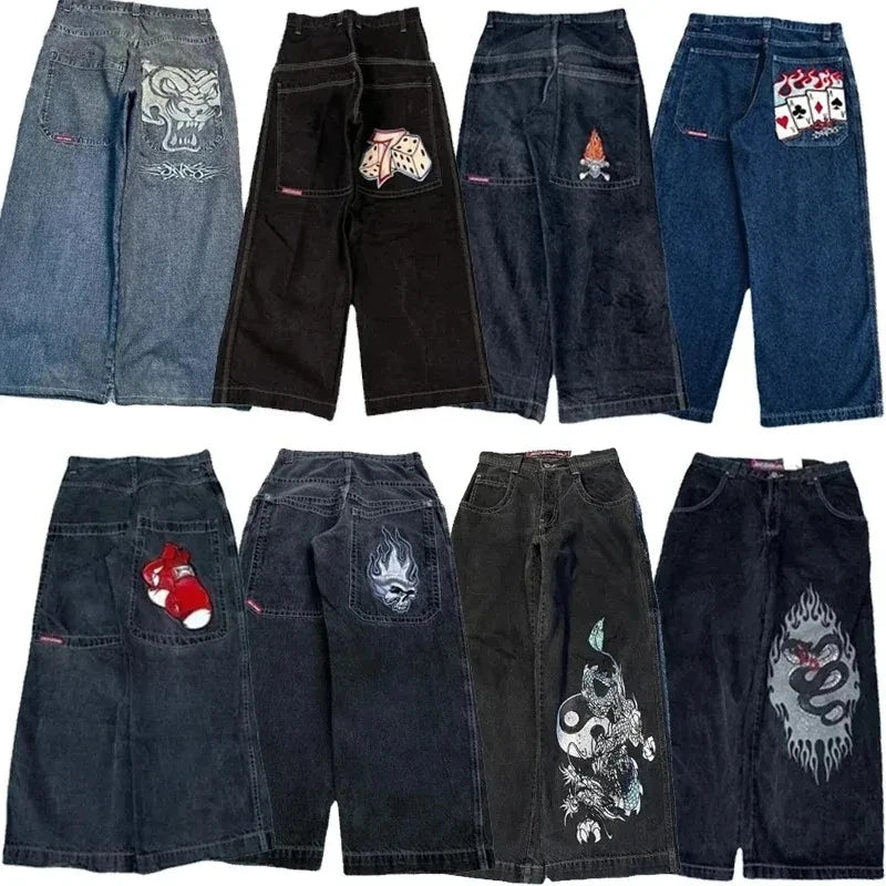 JNCO Y2K Embroidered Baggy Jeans - High Quality Hip Hop Streetwear