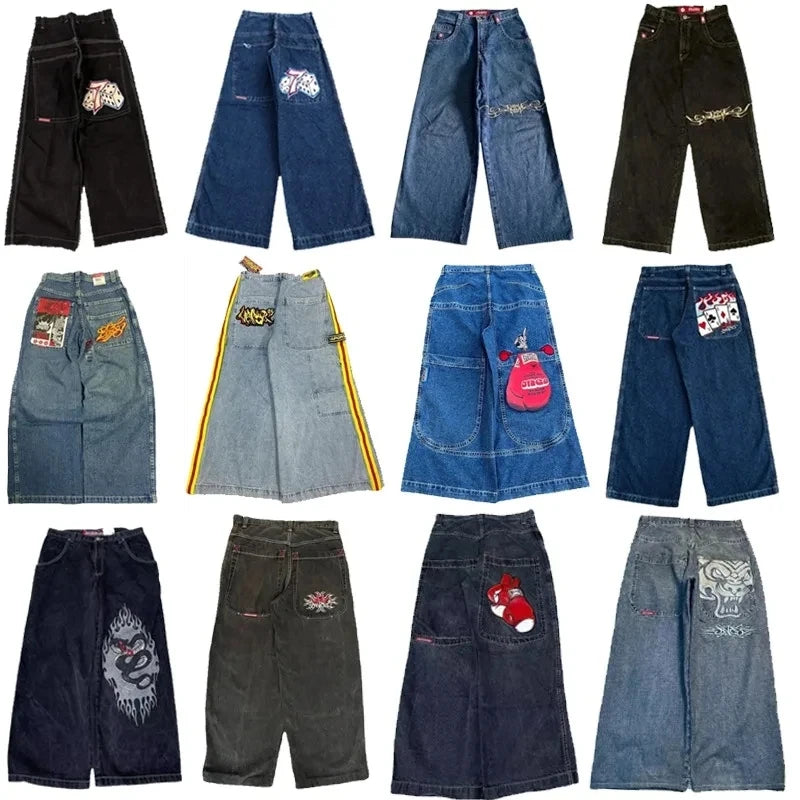 JNCO Y2K Embroidered Baggy Jeans - High Quality Hip Hop Streetwear