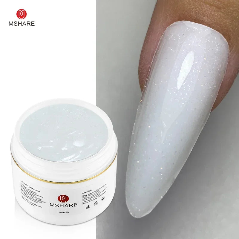 MSHARE Purple Sparkling Builder Jelly Gel Rubber Cream Hard Shimmer Nail Extension Pink Shiny Glitter Uv Construction Gel 50ml