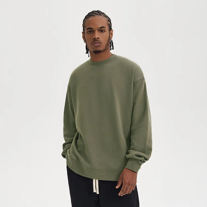 Men's Sweatshirt 2024 Spring New 380G Woolen Circle Pure Cotton Solid Color Round Neck Hoodie Men's Trendy Brand Loose FOG Color