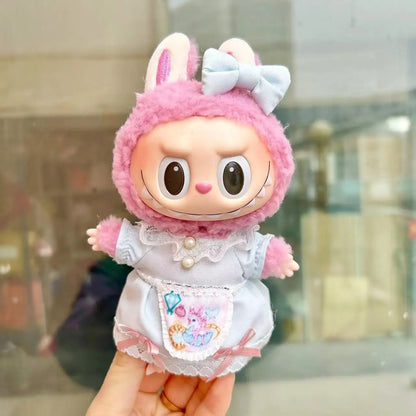 17cm Labubu Doll with Cute Clothes & Headgear | Cosplay Plush Cartoon Decor | Perfect Birthday Gift | tonyfinger store