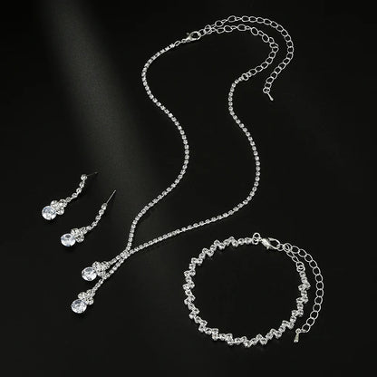 3Pcs Women’s Zircon Jewelry Set - Earrings, Necklace, Bracelet for Weddings