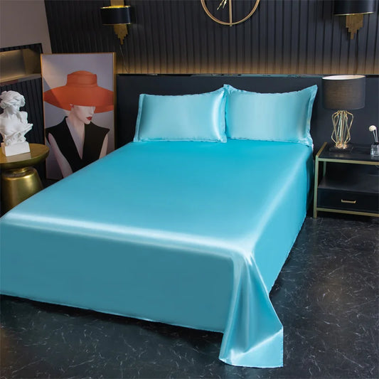 Luxury Flat Sheet Solid Color Satin Bed Sheet Soft Comfortable Bedsheet High-End Bedding Sheet