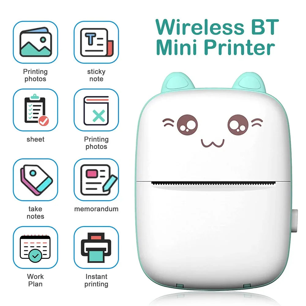 Mini Thermal Printer Wireless BT 200dpi Label Photo Memo Wrong Question Printing Tag Bluetooth Printer USB Cable Portable