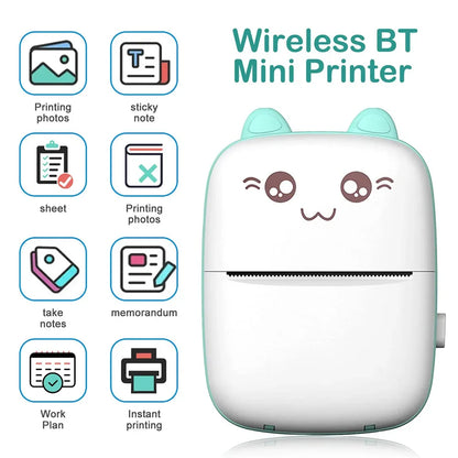 Mini Thermal Printer Wireless BT 200dpi Label Photo Memo Wrong Question Printing Tag Bluetooth Printer USB Cable Portable