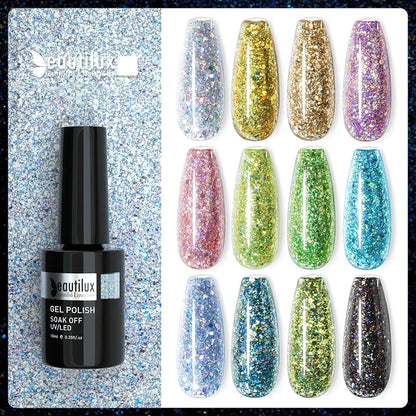 Beautilux Diamond Rainbow Nail Gel Polish Holographic Bling Dazzling Semi Permanent Nails Art Gels Varnish Enamel Lacquer 10ml