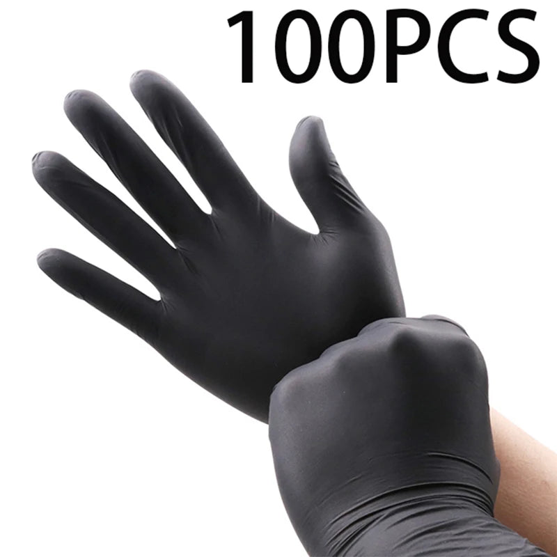 100-Pack Black Nitrile Gloves - Household, Cleaning, Safety, Gardening, Kitchen, Tattoo