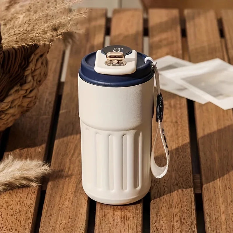 1pc Stainless Steel Travel Cup with Temperature Display | 15.22oz Vacuum Coffee Cup | Portable Thermos | Summer & Winter Birthday Gift | tonyfinger store