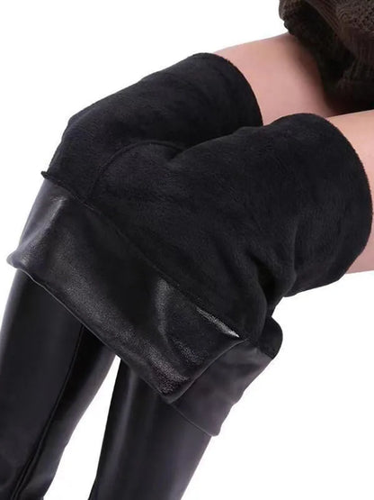 Qisin Plus Size Winter PU Leather Leggings Women Thickened Warm Legging High Waist Leggings Black Leather Pants Women