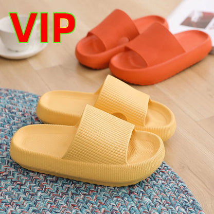 Rimocy VIP Link Thick Platform Slippers Women Men Home Bathroom Soft EVA Sandals Woman 2023 Summer Non-slip Beach Flip Flops